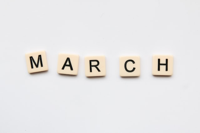  An image of the letters in march on wooden tiles